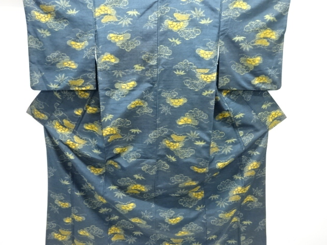 松笹模様織り出し十日町紬着物